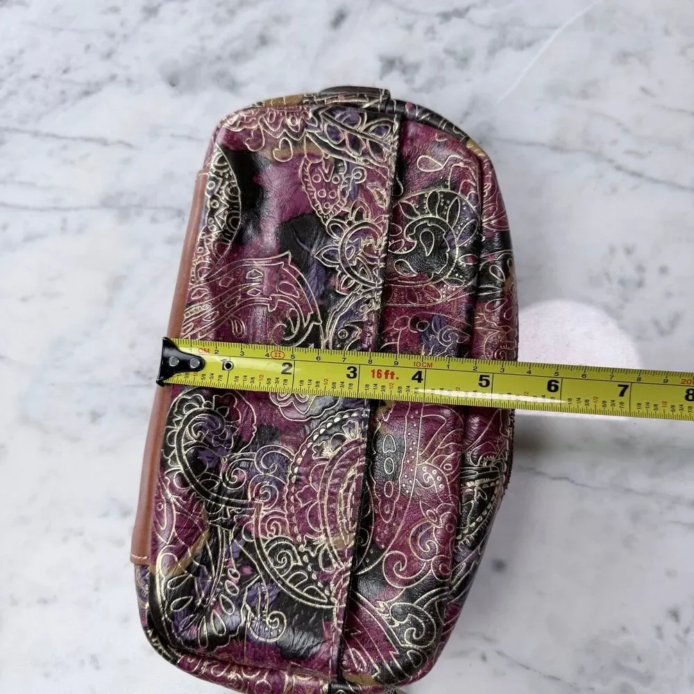 Patricia Nash metallic tooled paisley leather makeup bag or wristlet